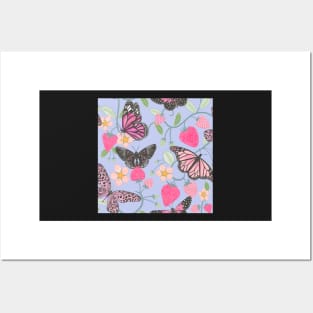 Strawberry butterflies Posters and Art